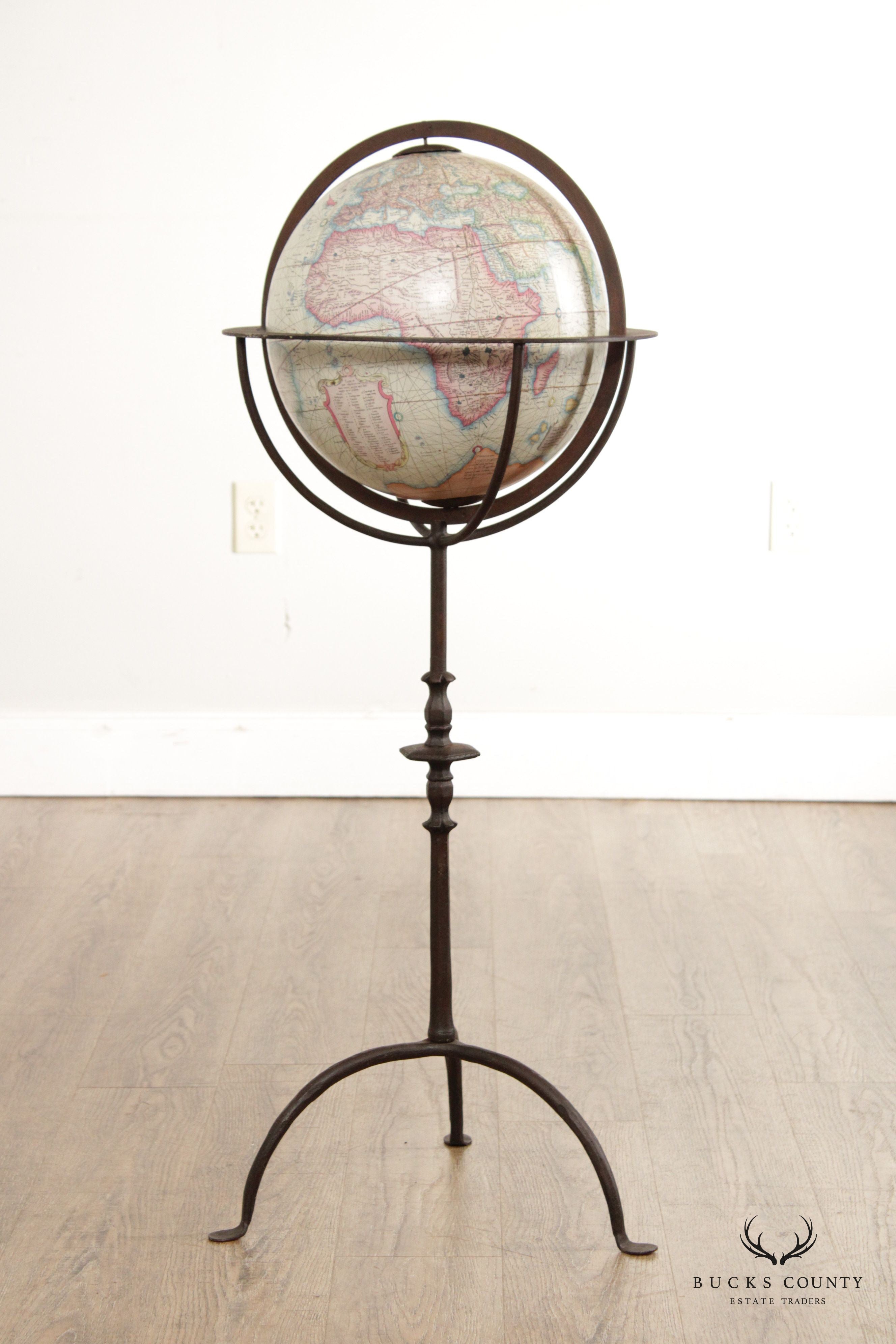 Spanish Baroque Style Vintage Globe on Iron Stand