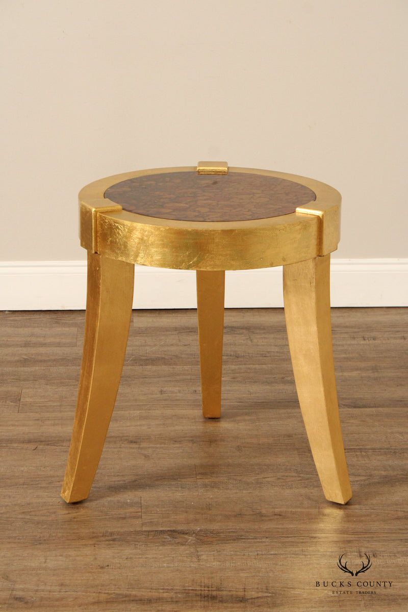 Hollywood Regency Pair of Gold Painted Side Tables