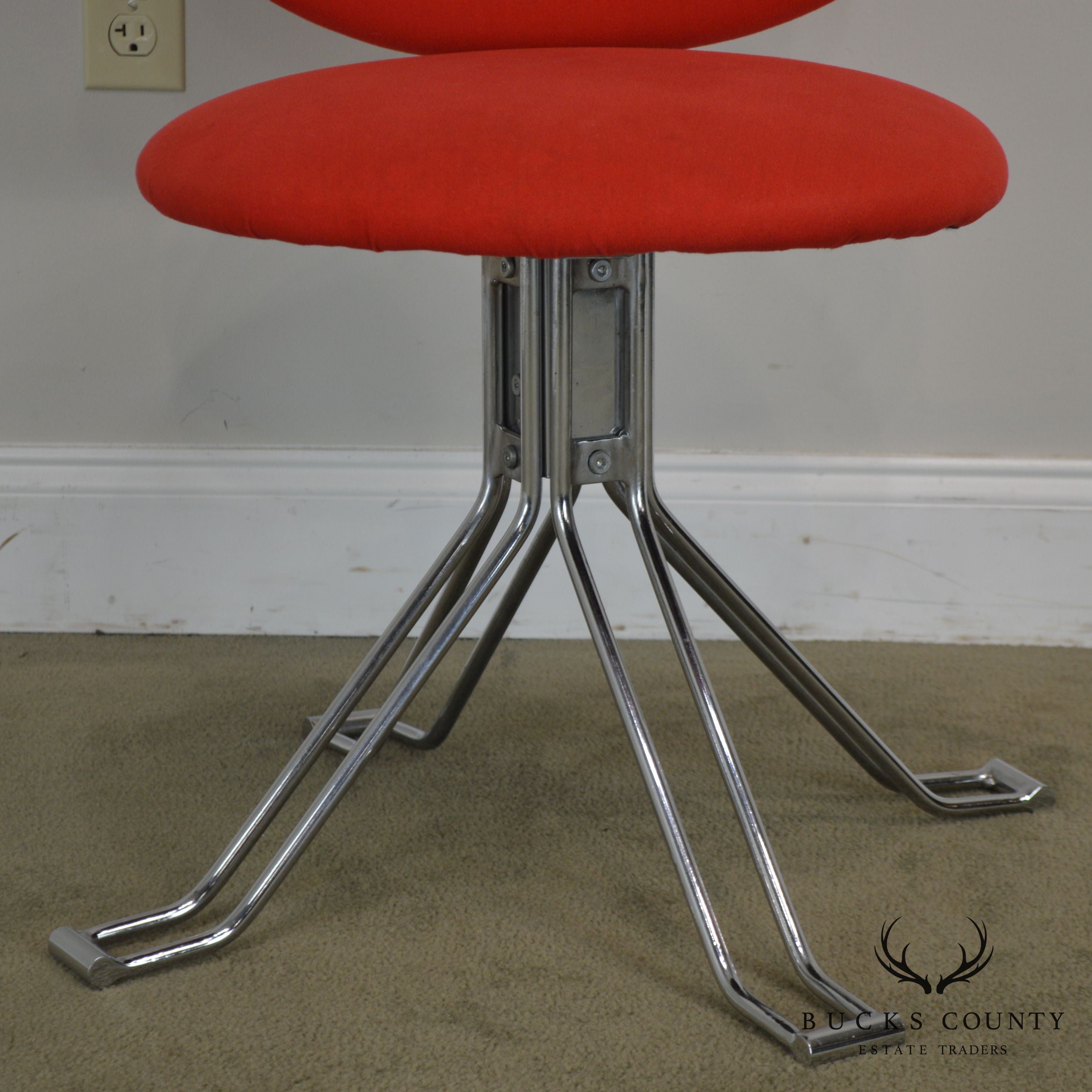 Mid Century Modern Corona Chair Chrome & Red Upholstery After Poul Volther