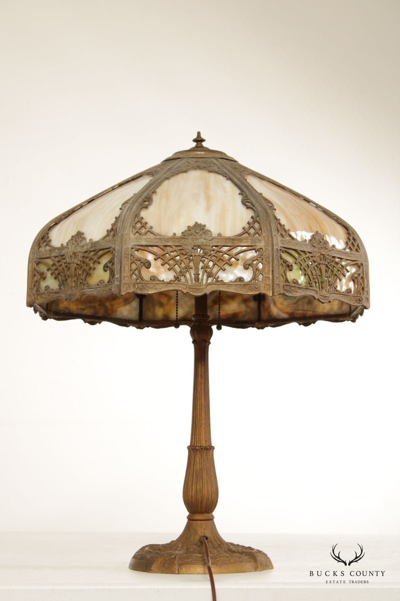 Antique Art Nouveau Style Slag Glass Table Lamp