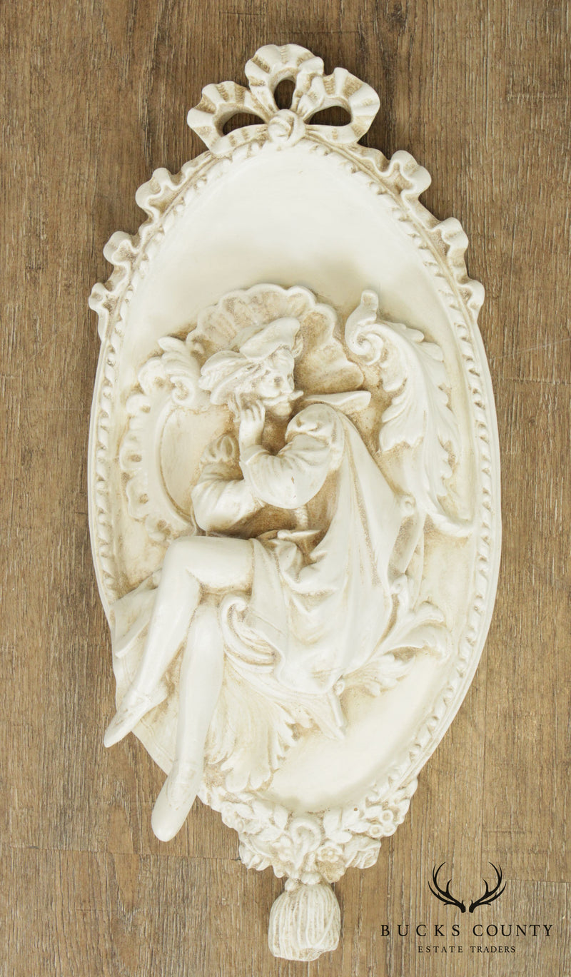 Renaissance Style Carved White Painted Pair Wall Plaques