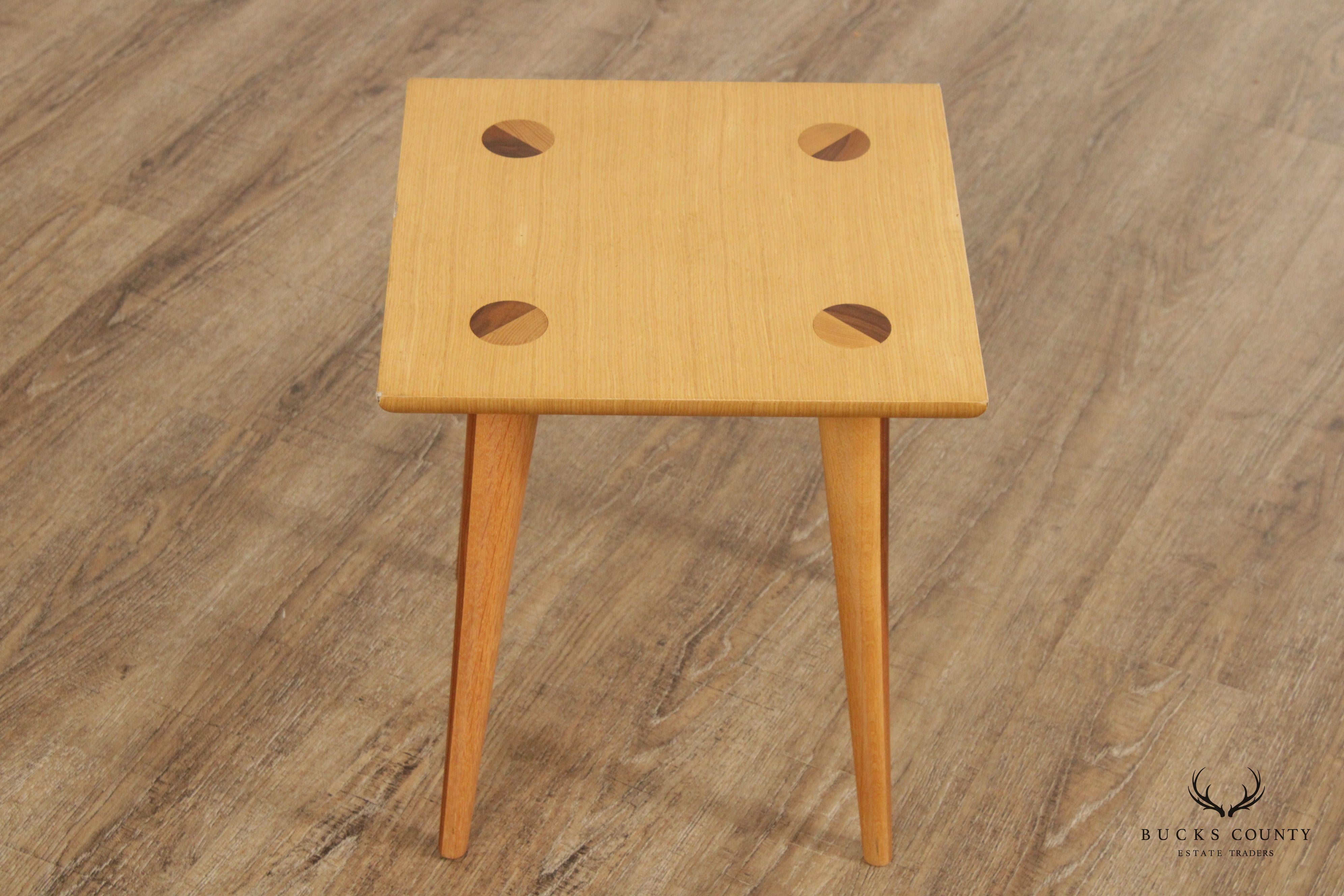 Studio Crafted Mid Century Modern Mixed Wood End Table