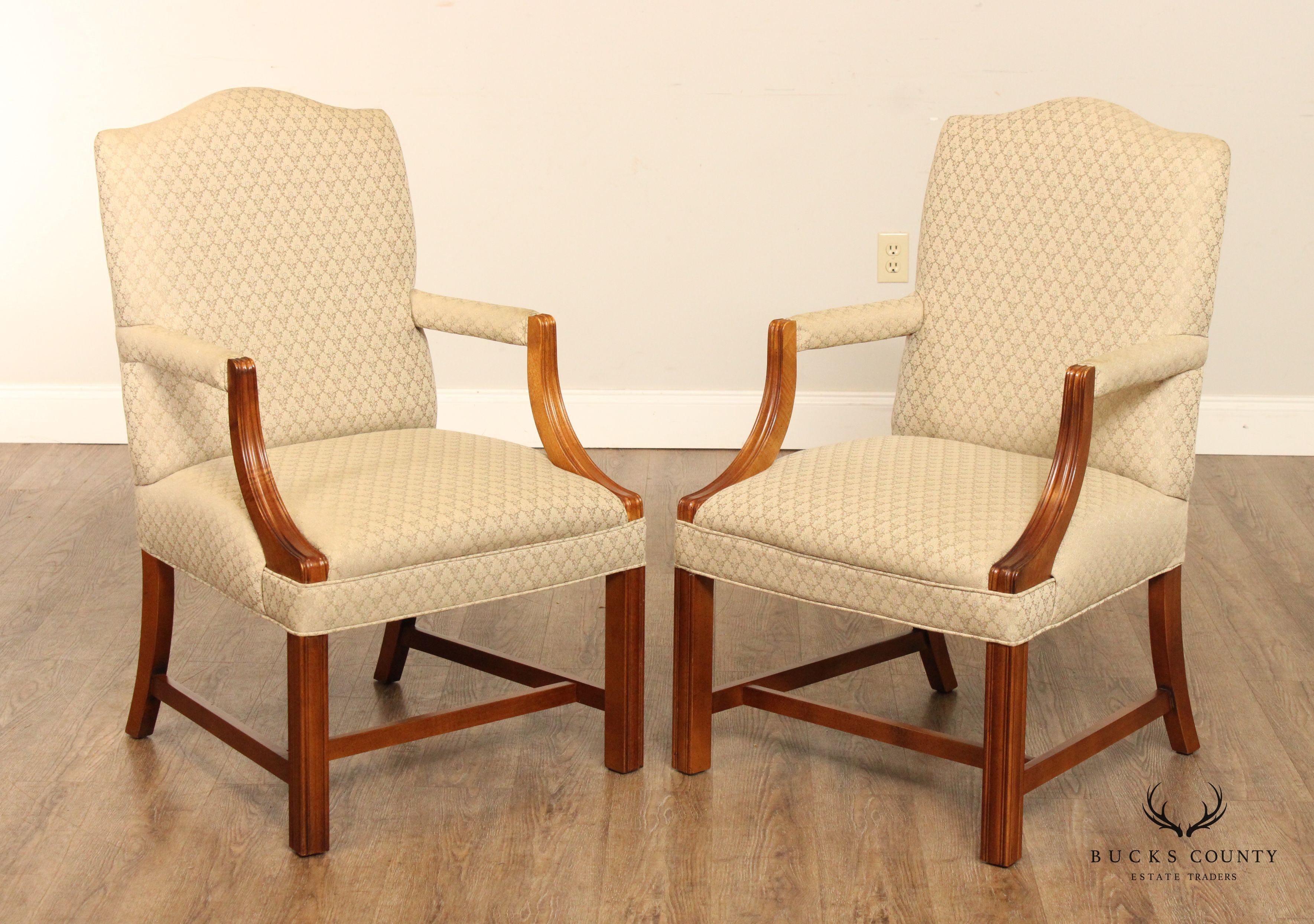 Chippendale Style Pair of Library Armchairs