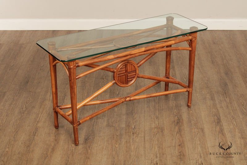 Quality Modern Rattan Glass Console Table