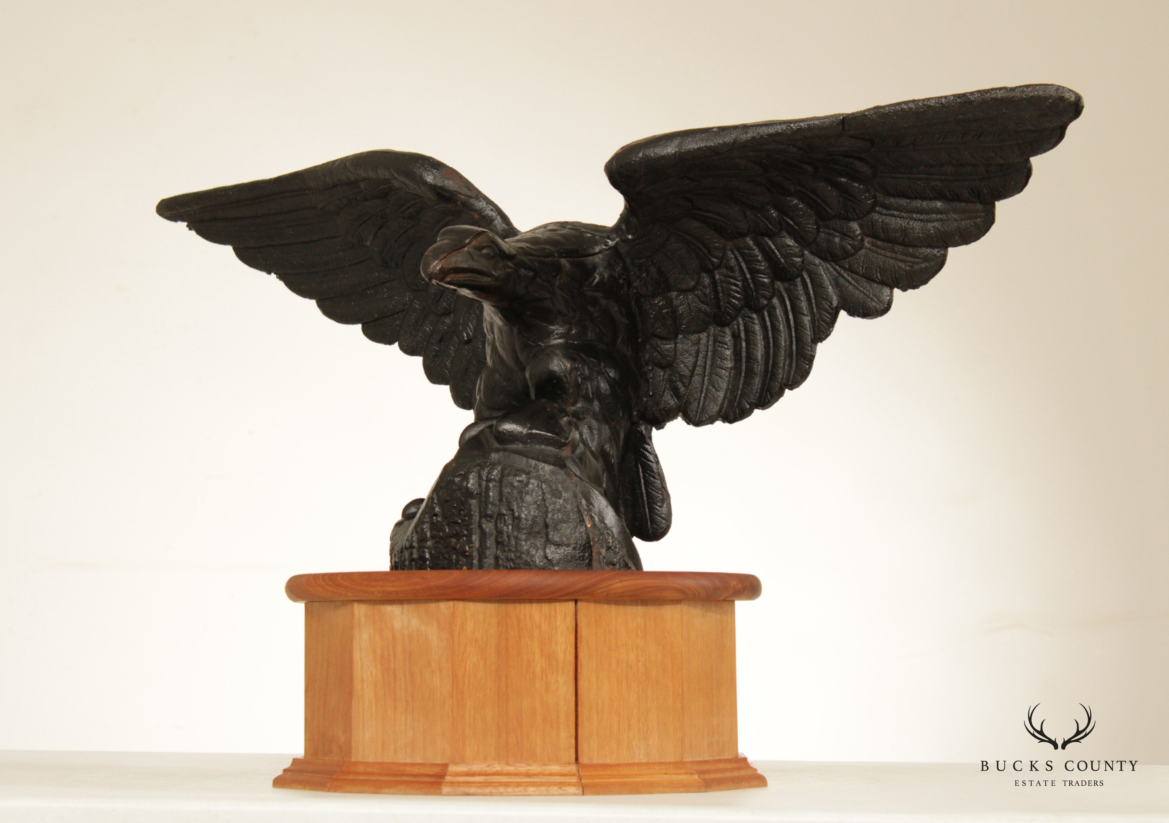 Vintage Cast Iron Eagle Sculpture on Wooden Base