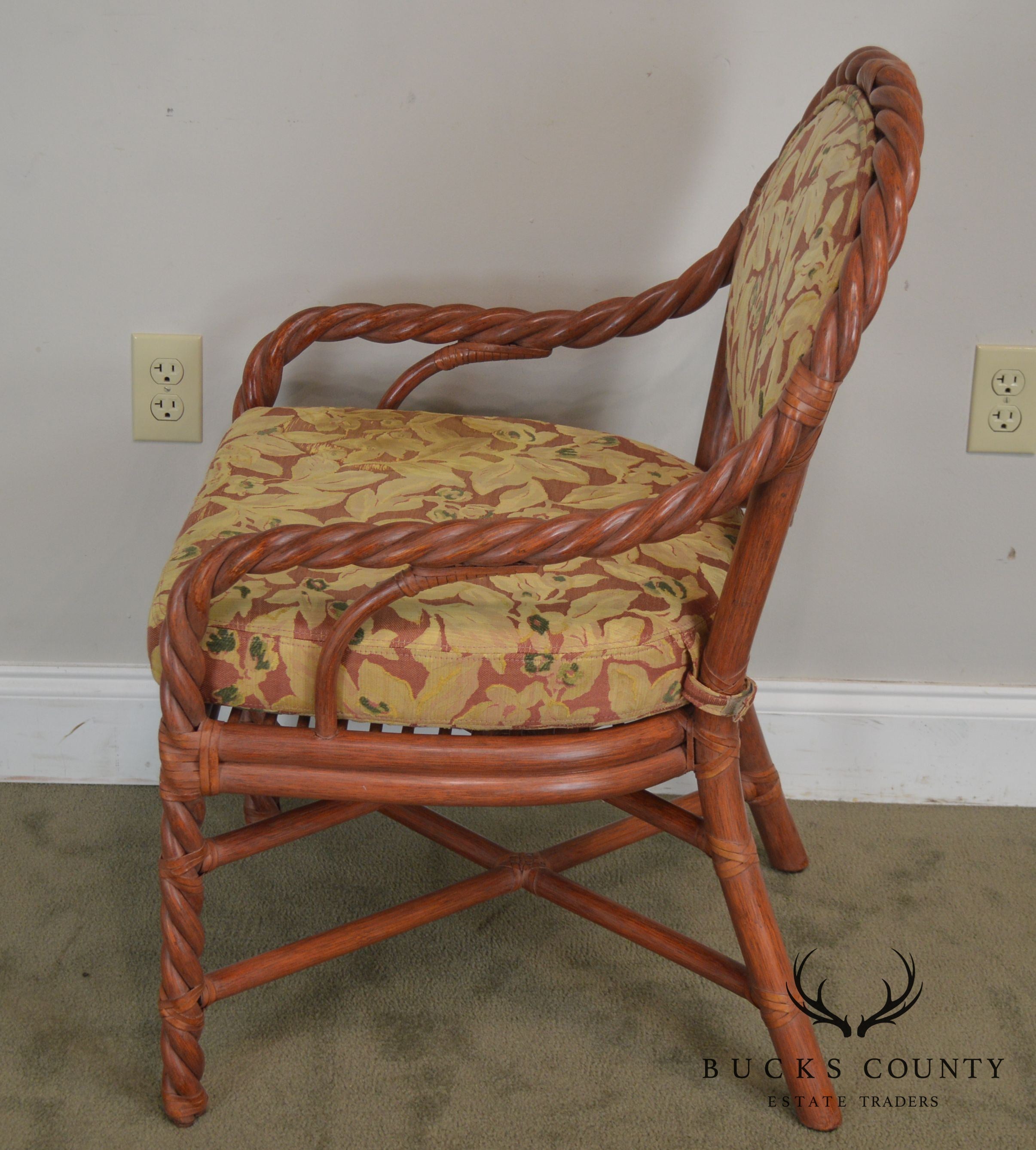 Mcguire of San Francisco Pair Painted Twist Rattan Armchairs