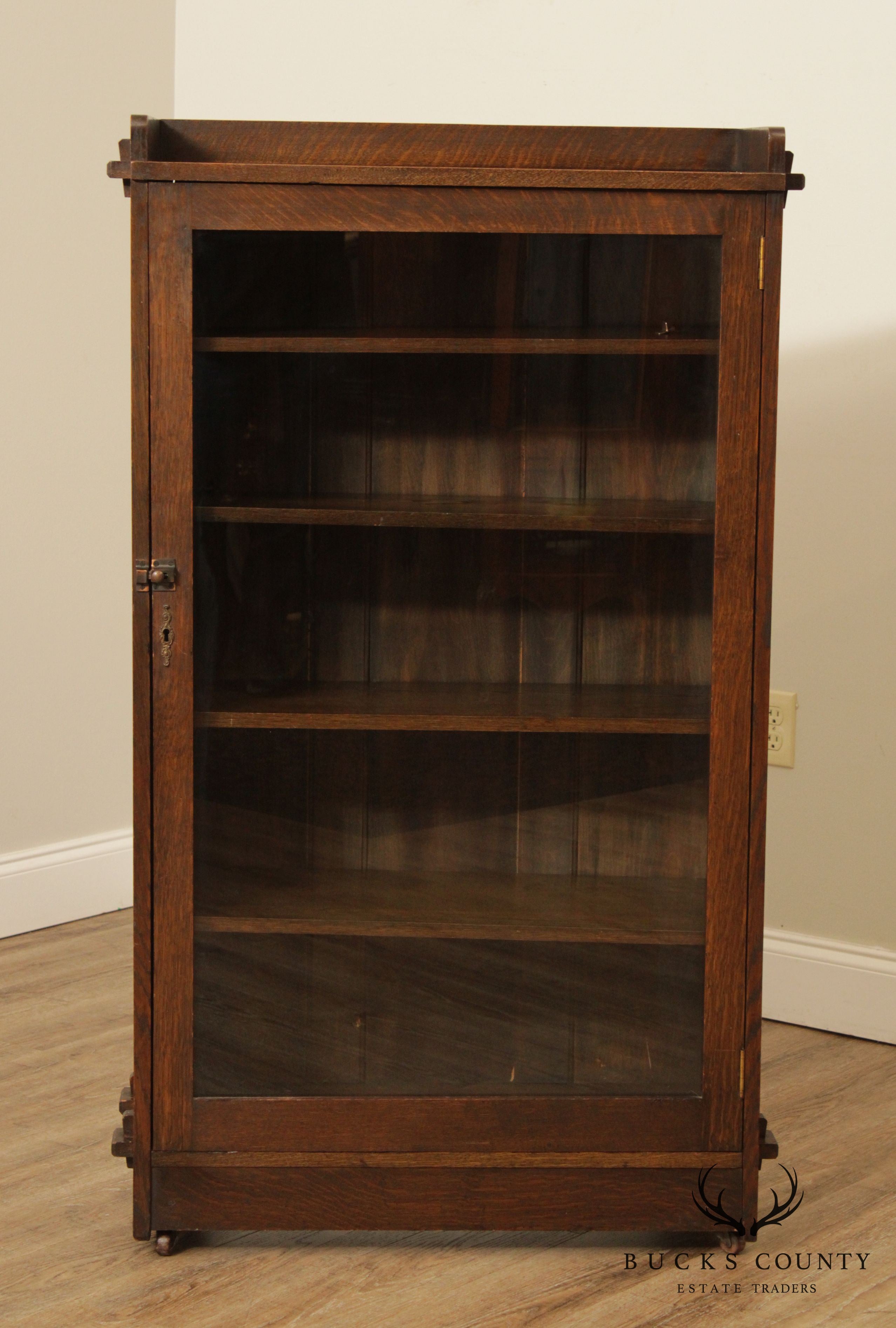 Antique Mission Oak Single Door Bookcase