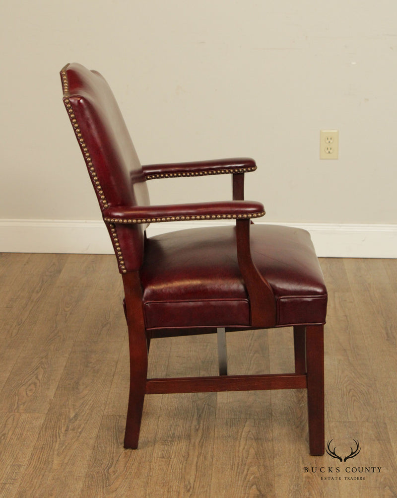 Hickory Leather Co. Chippendale Style Pair of Mahogany Library Armchairs