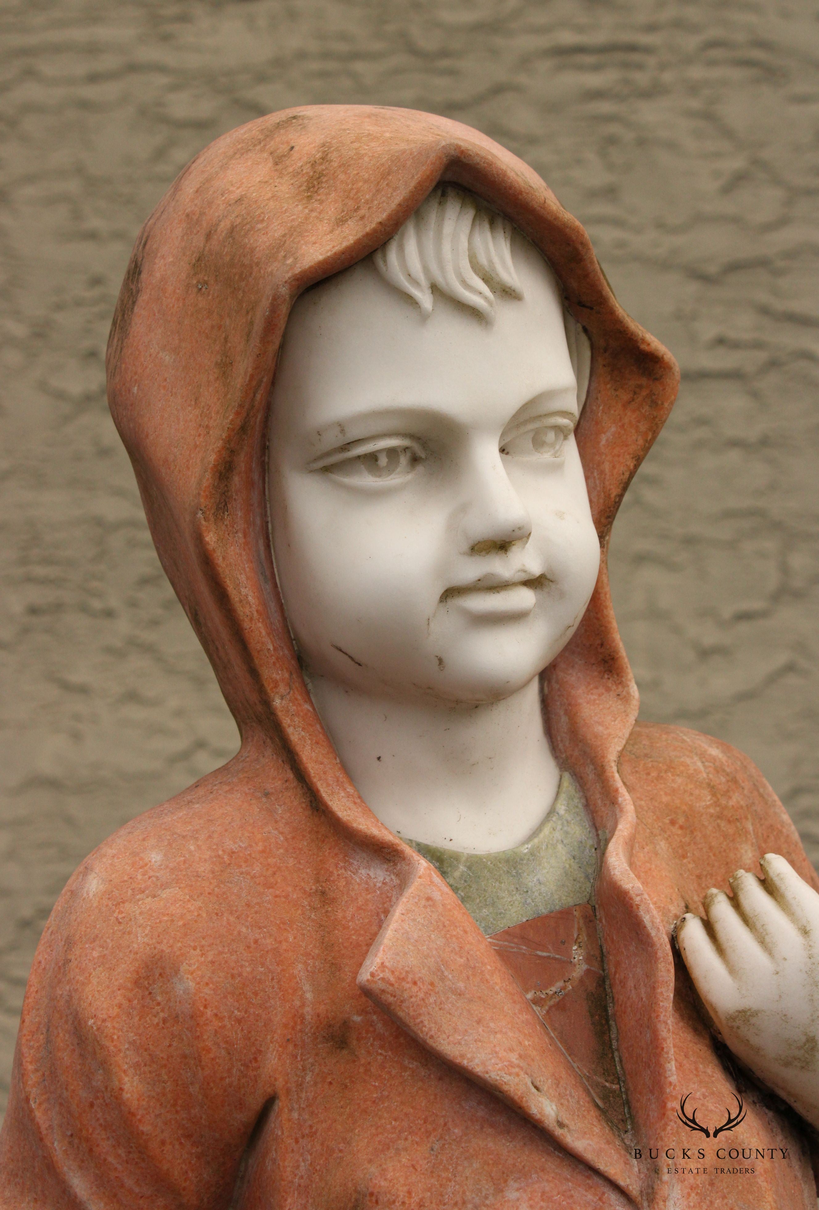 Vintage Figural Boy Marble Outdoor Garden Statue