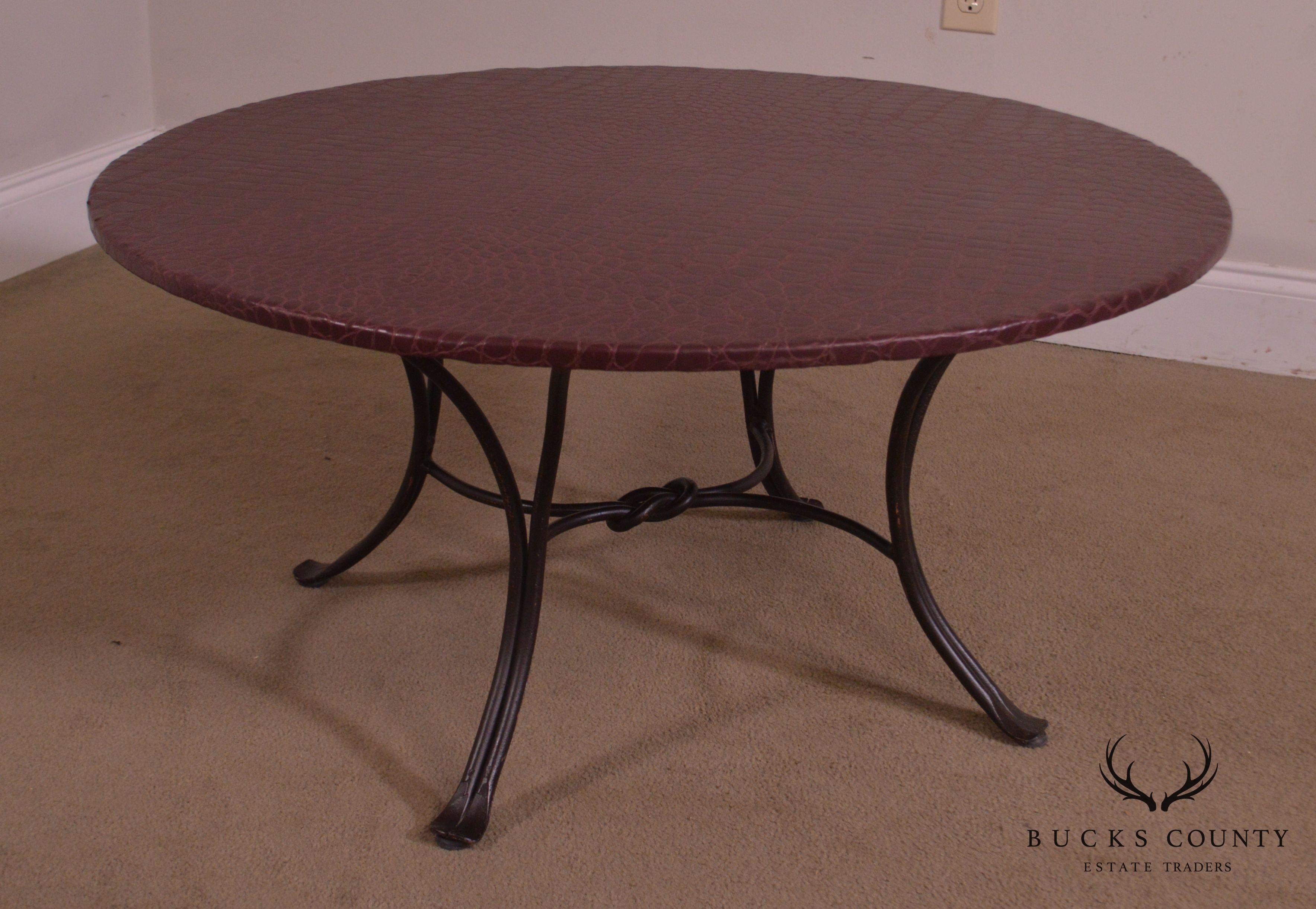 Custom Quality 36" Round Faux Reptile Skin Top Iron Base Coffee Table