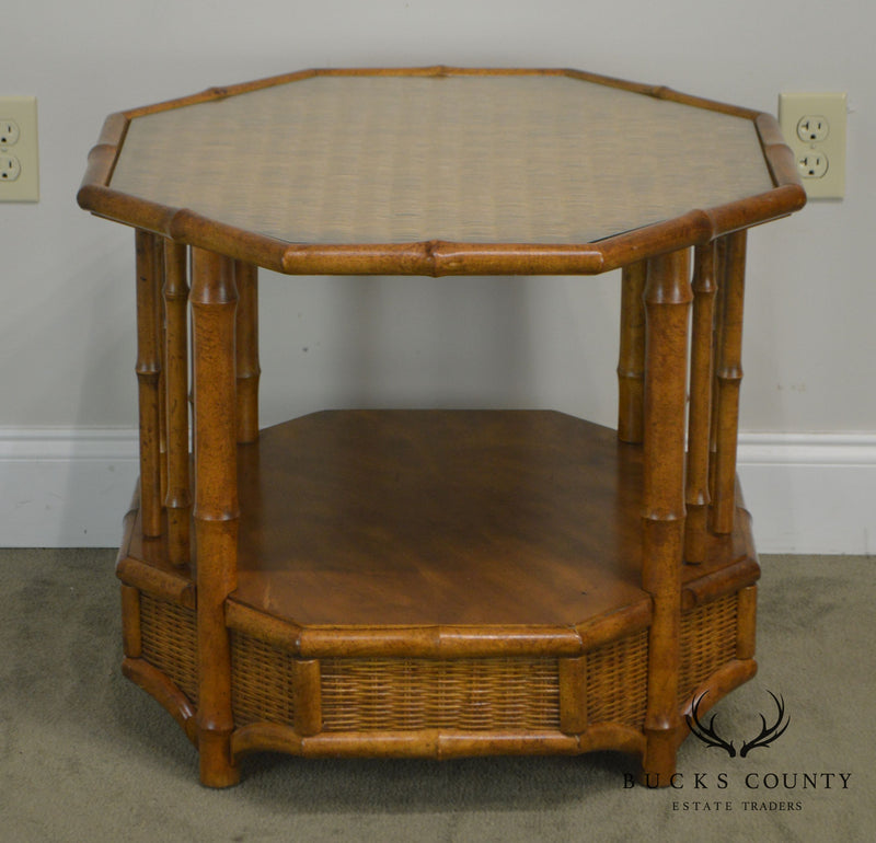 Faux Bamboo Octagon Wicker Top Side Table