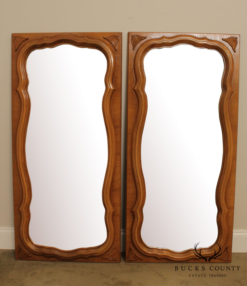French Louis XV Style Vintage Walnut Pair Wall Mirrors