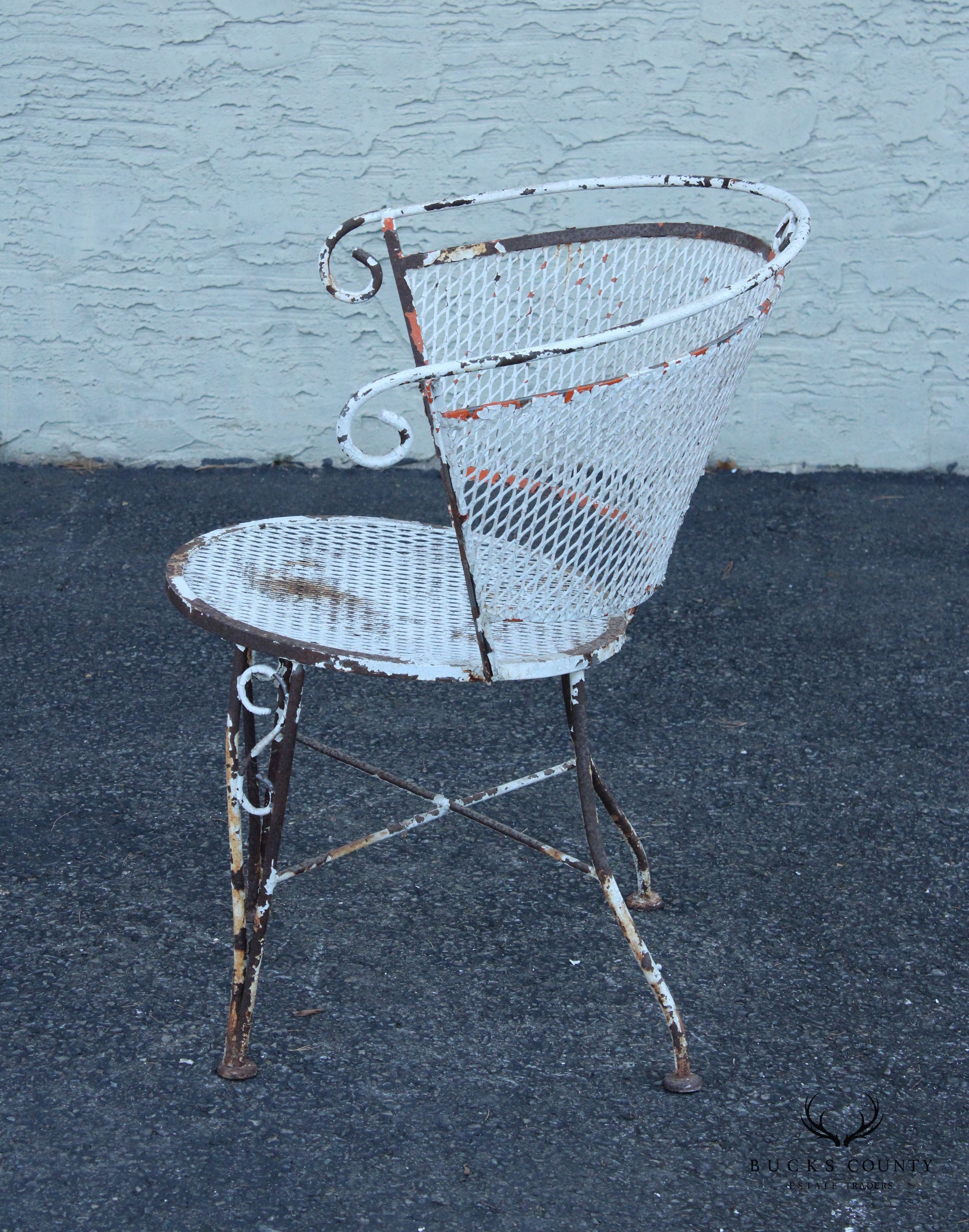 Mid Century Vintage Set of Four Wrought Iron Garden Chairs