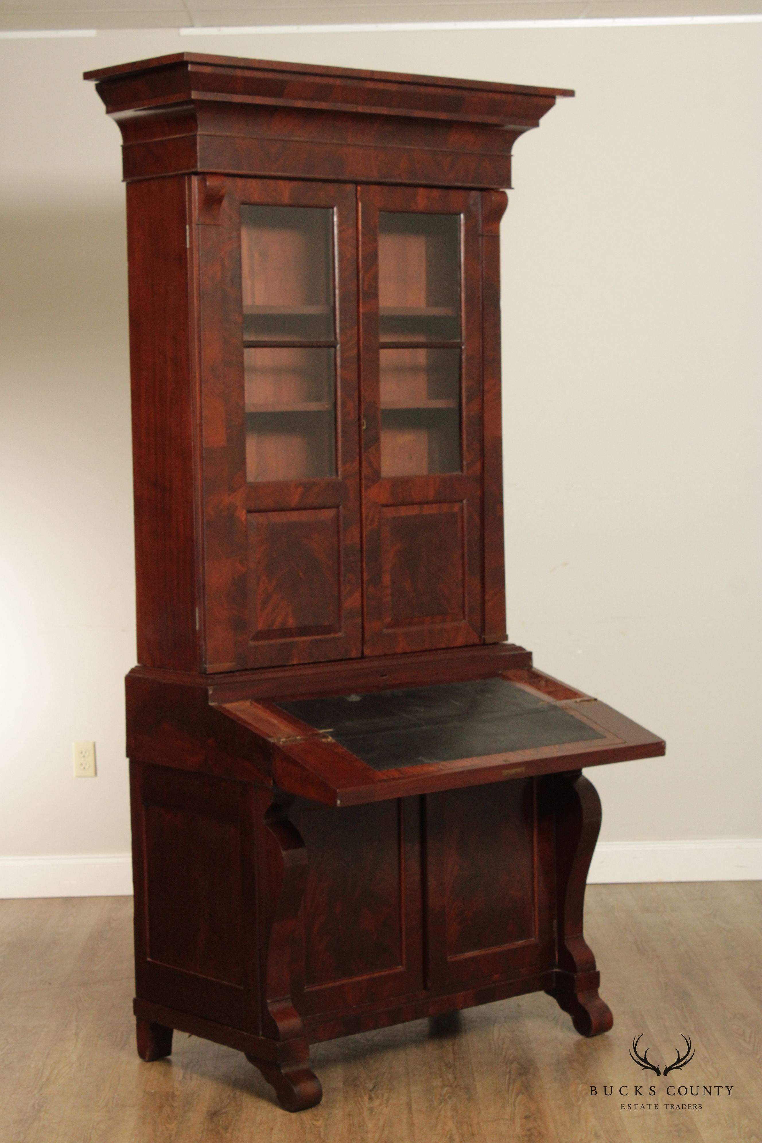 Antique 19th C. American Classical Empire Mahogany Secretary Desk Bookcase