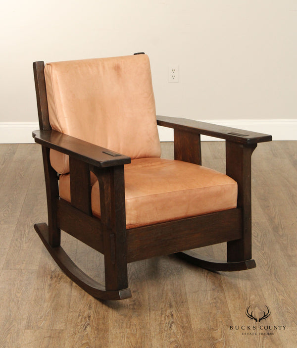 Oak Craft Antique Mission Oak and Leather Rocking Chair
