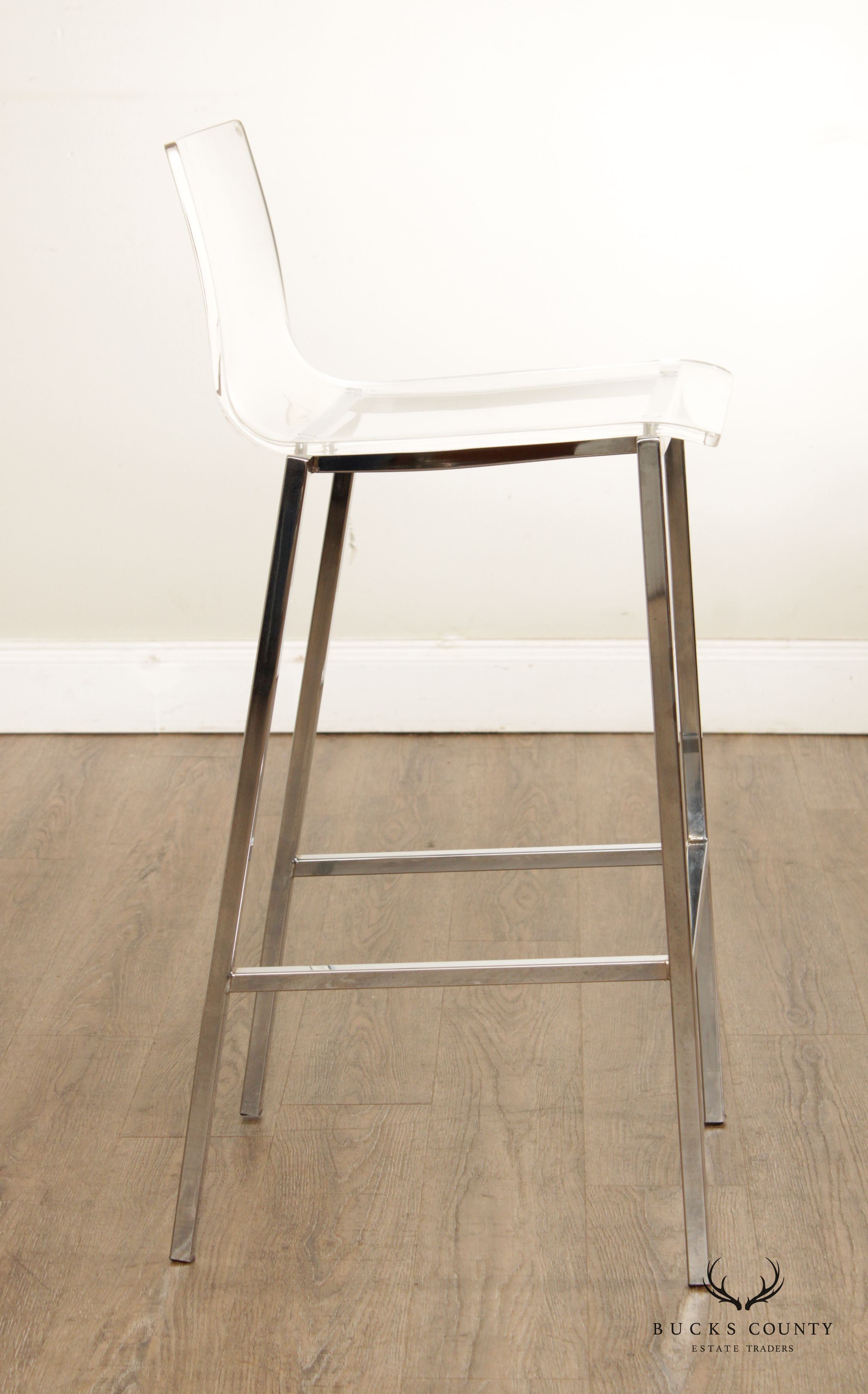 CB2 Post Modern Pair of Chrome and Acrylic 'Chiaro' Bar Stools