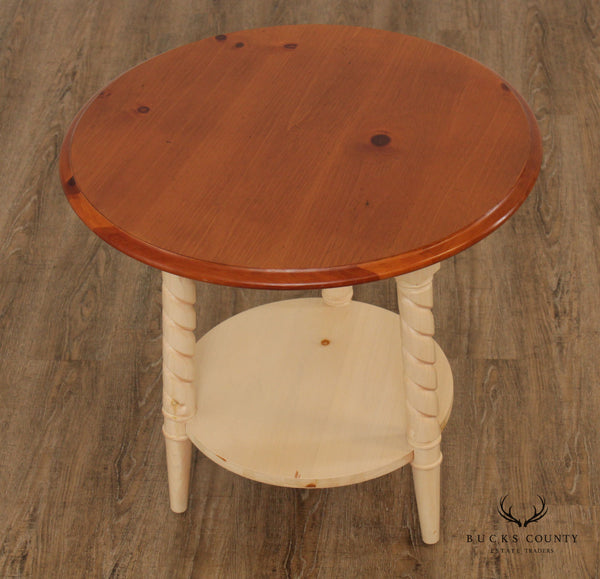 Rustic Vintage Pine Round Side Table