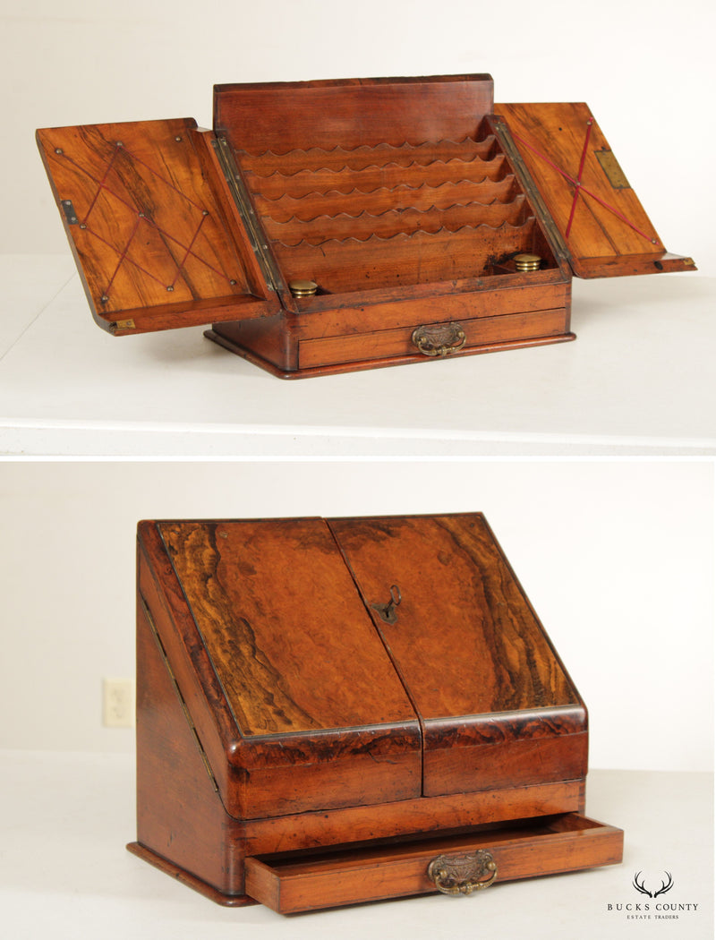 Antique Victorian Burl Walnut Stationery Box