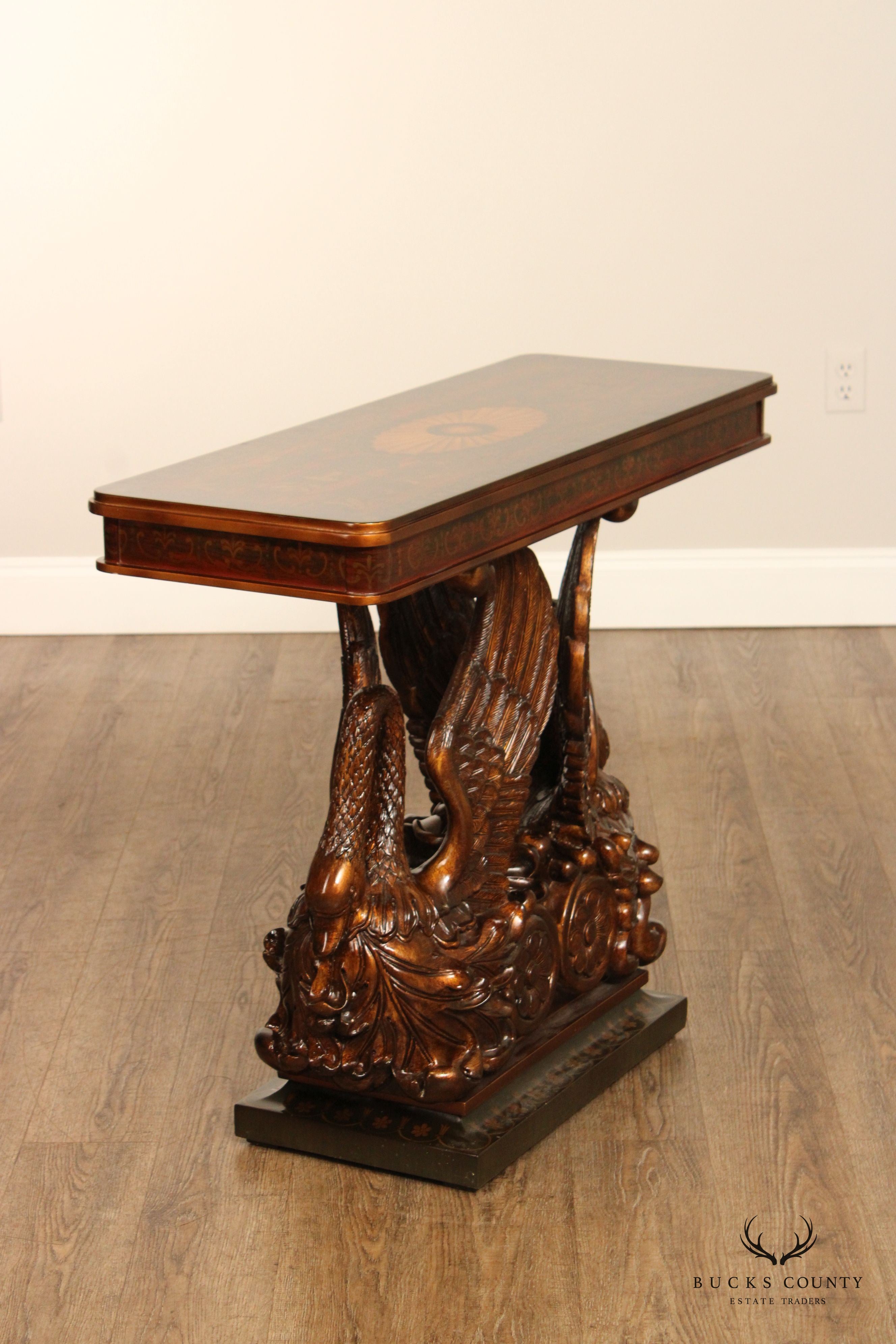 Classical Empire Style Parcel-Gilt Swan Carved Console Table