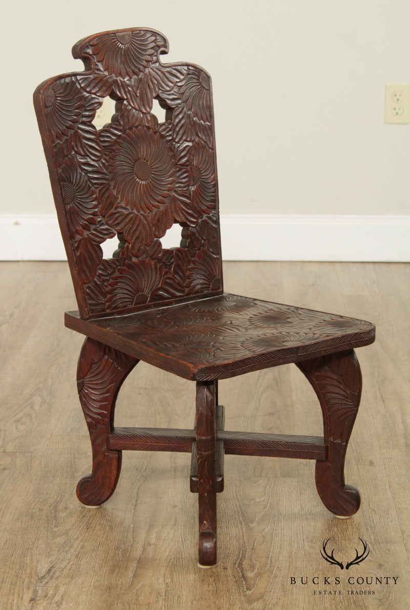 Libert & Co. London Antique Japanese Arts & Crafts Carved Low Chair