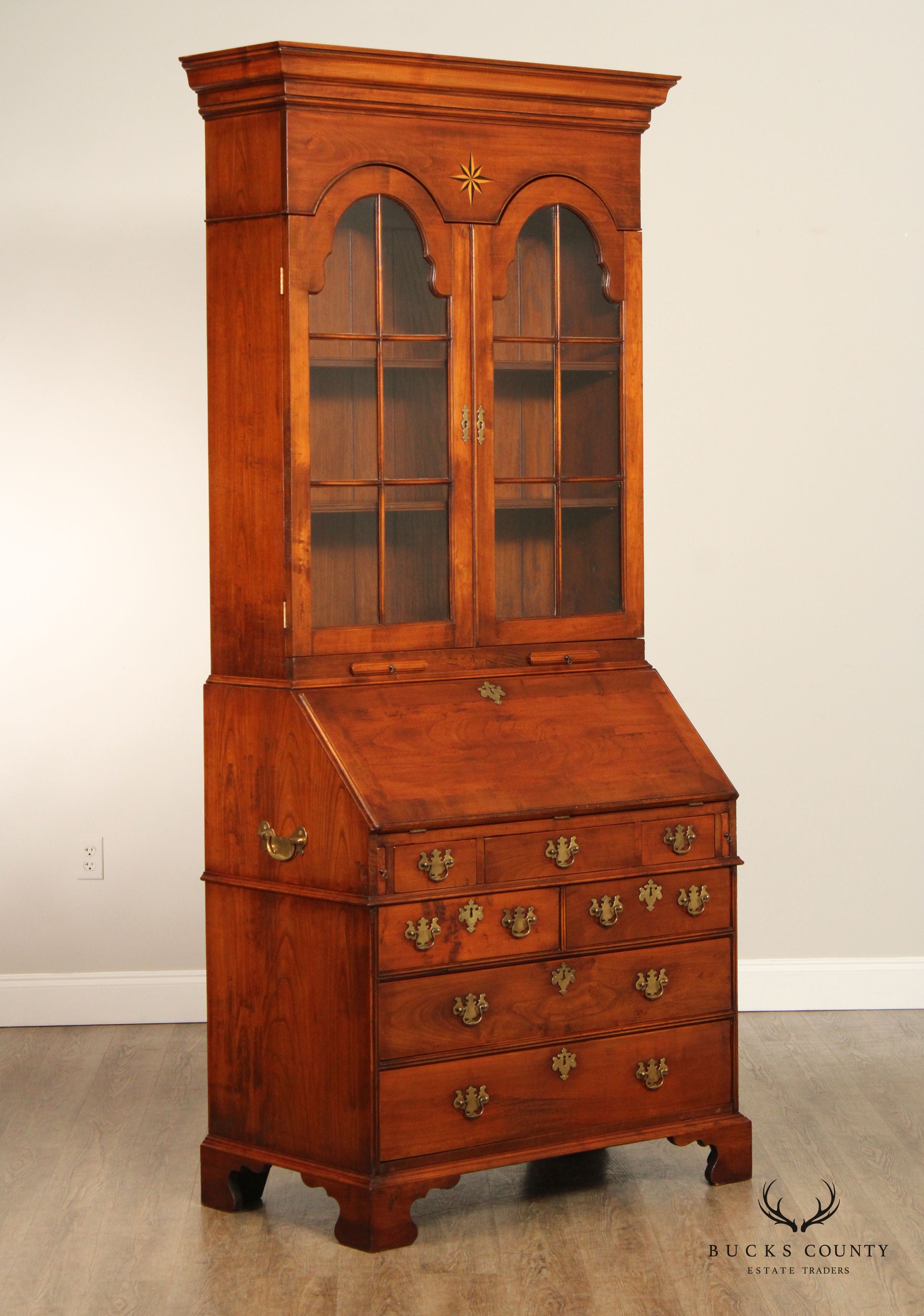 GEORGIAN STYLE STAR INLAID SECRETARY BOOKCASE