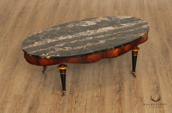 Regency Style Oval Marble Top and Mahogany Coffee Table
