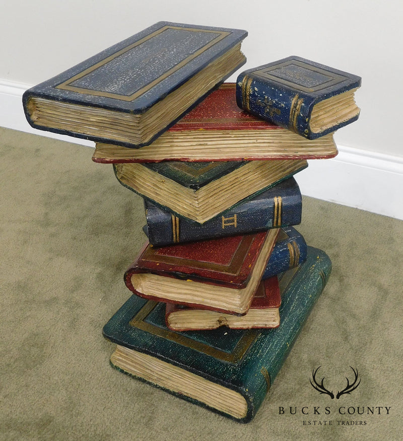 Stacked Books Hand Painted Pair Side Tables