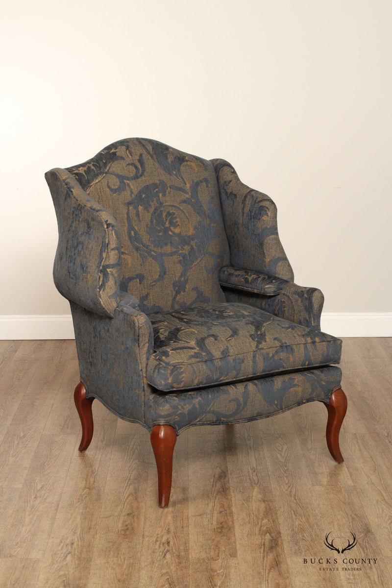 Pearson French Style Pair of Custom Upholstered Wing Chairs