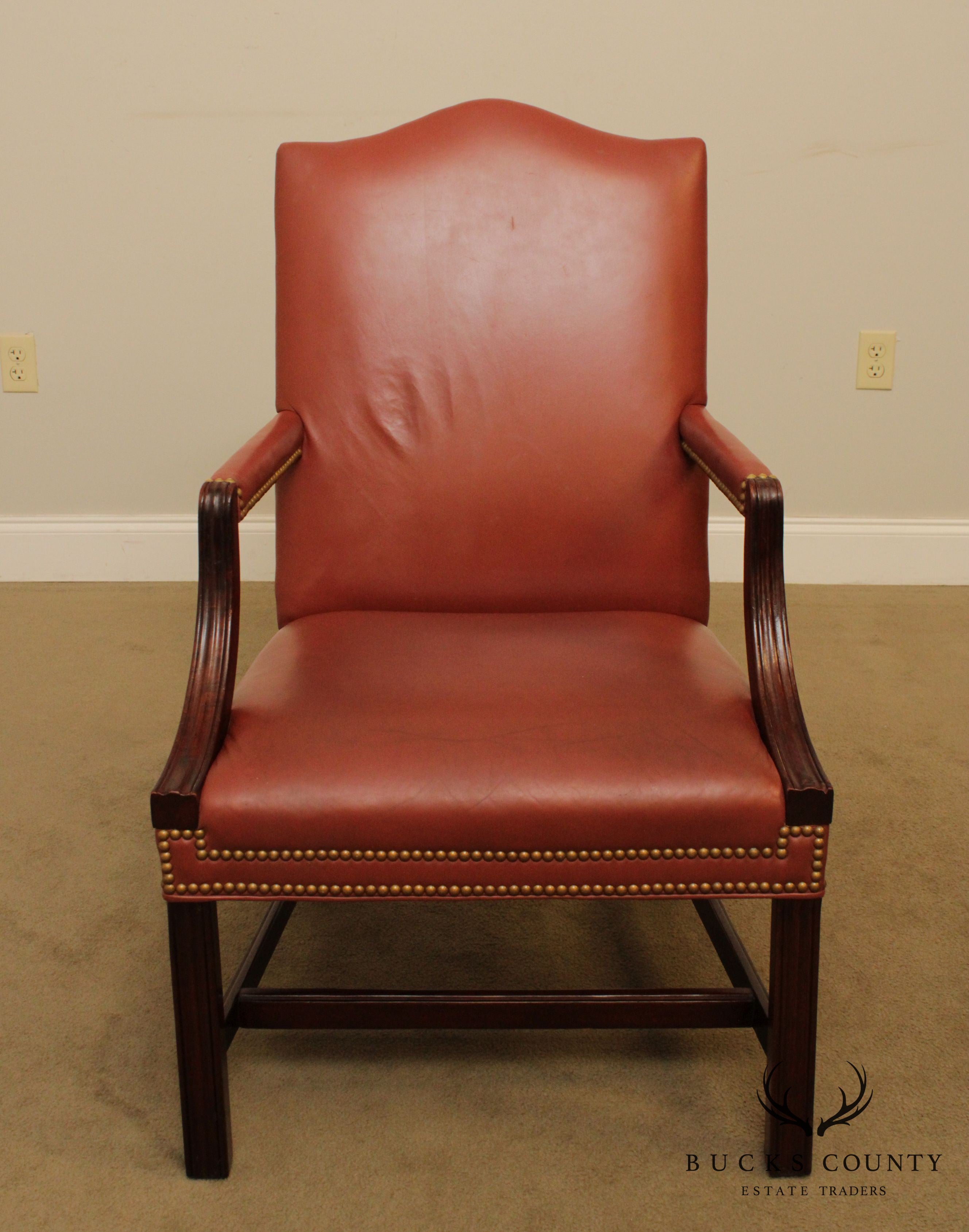 Traditional Leather & Mahogany Tufted Armchair