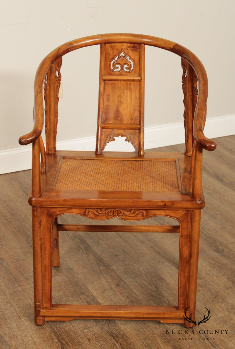 Vintage Chinese Pair Elmwood Horseshoe Chairs