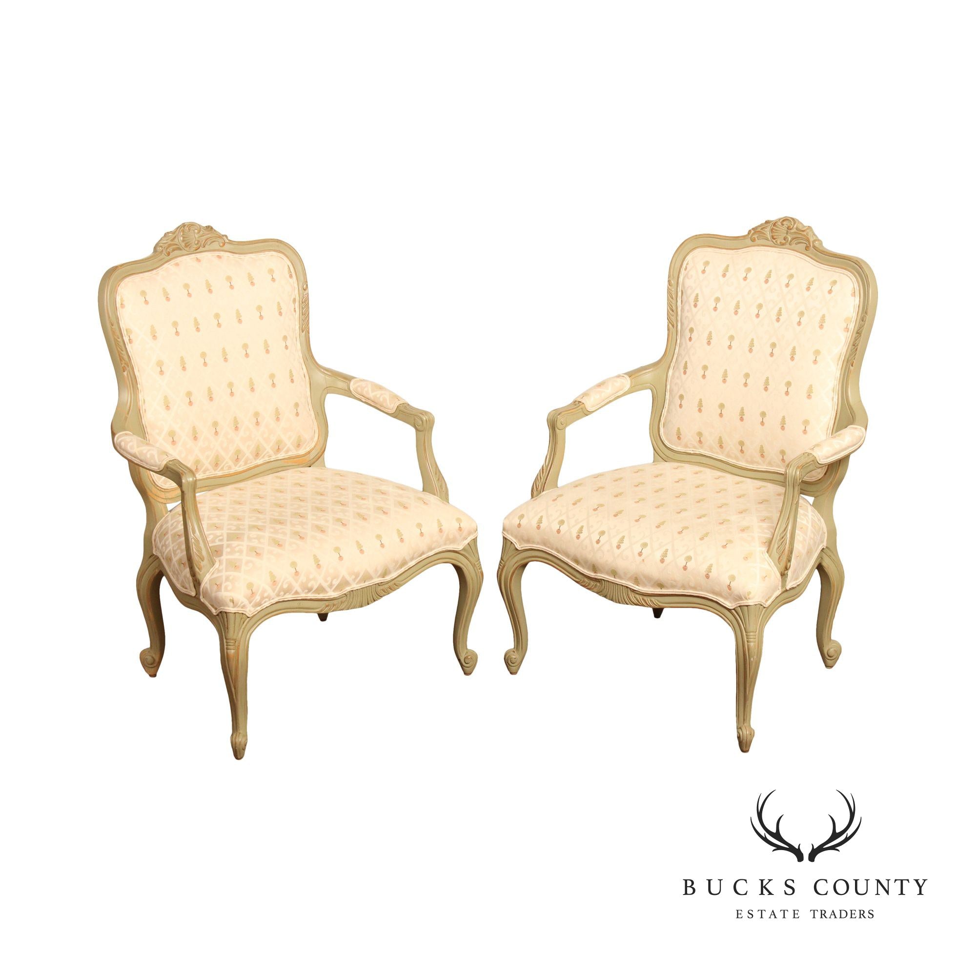 Ethan Allen French Louis XV Style Pair of Fauteuil Armchairs