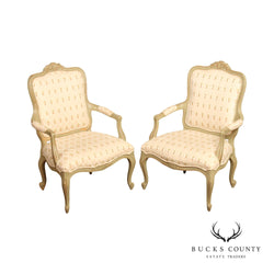 Ethan Allen French Louis XV Style Pair of Fauteuil Armchairs