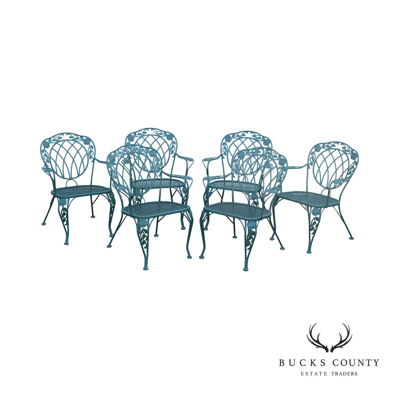 Quality Chantilly Rose Pattern Set Six Wrought Iron Dining Chairs