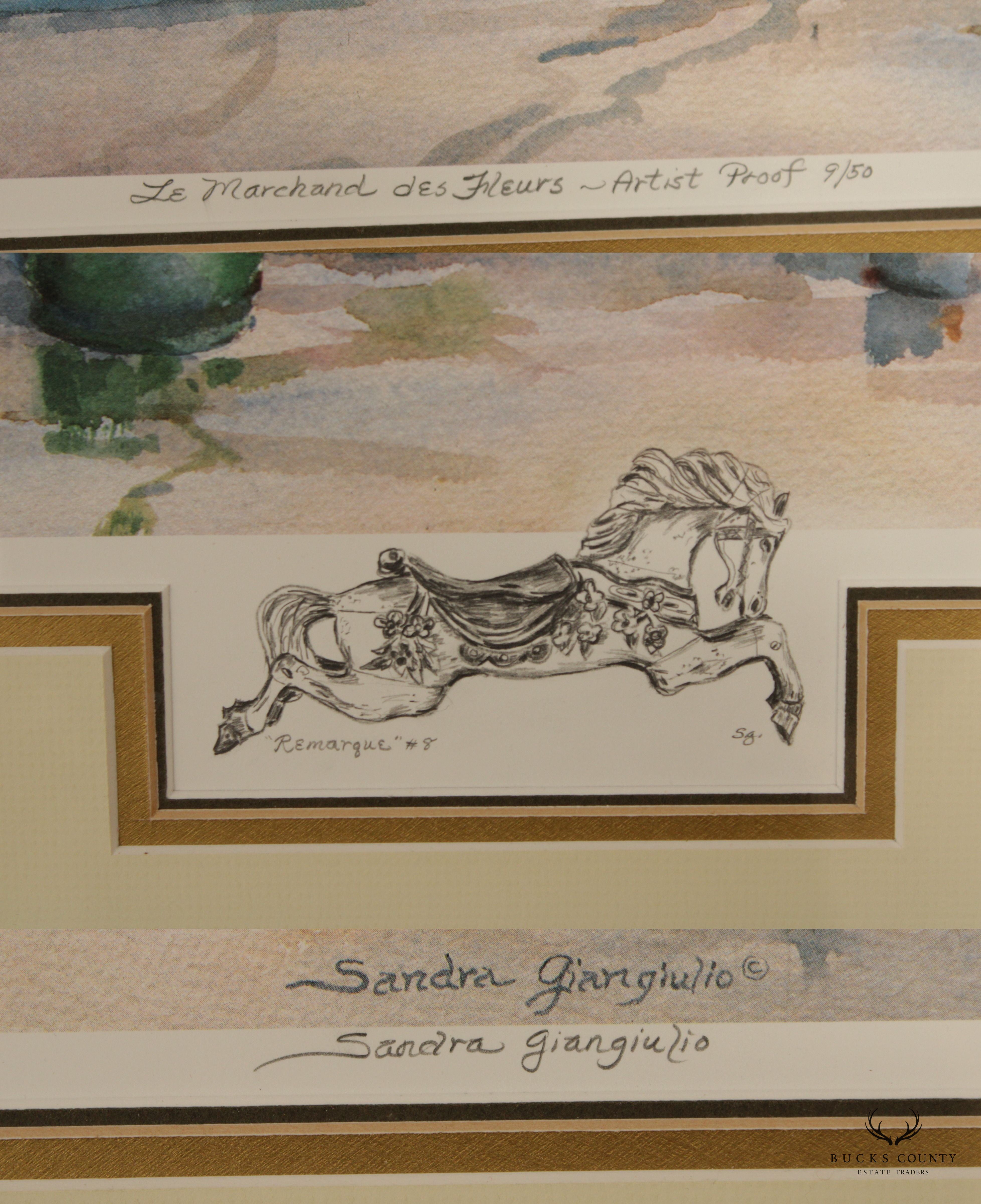 Sandra Giangiulio 'Le Marchand des Fleurs' Watercolor Lithograph Print