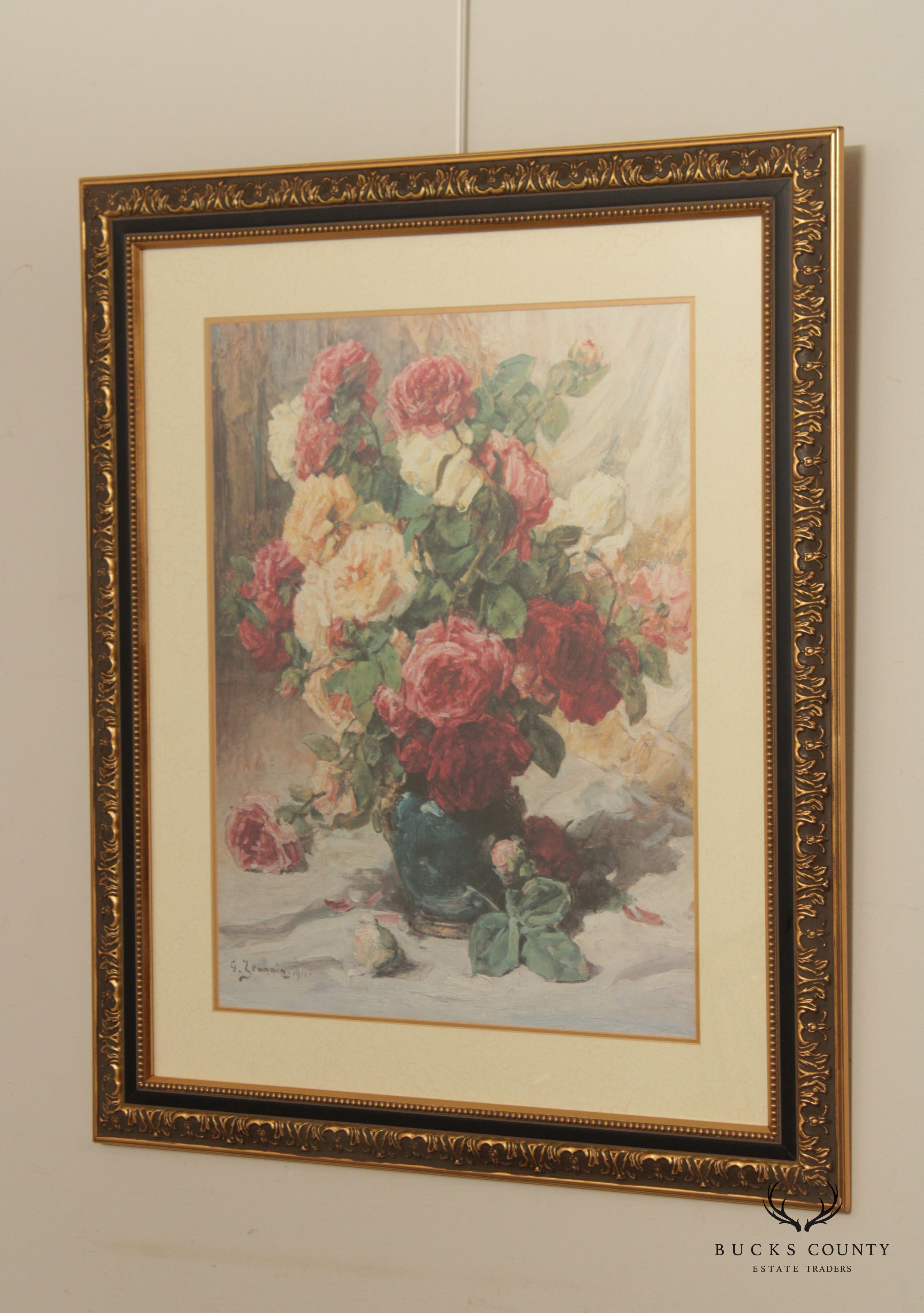 Rose Floral Still Life Lithograph Print After Georges Jeannin