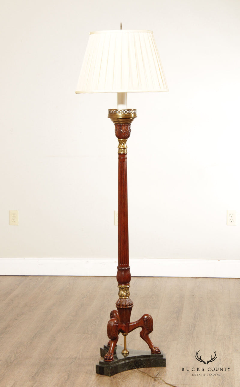 Maitland Smith Empire Style Mahogany Brass Floor Lamp with Shade