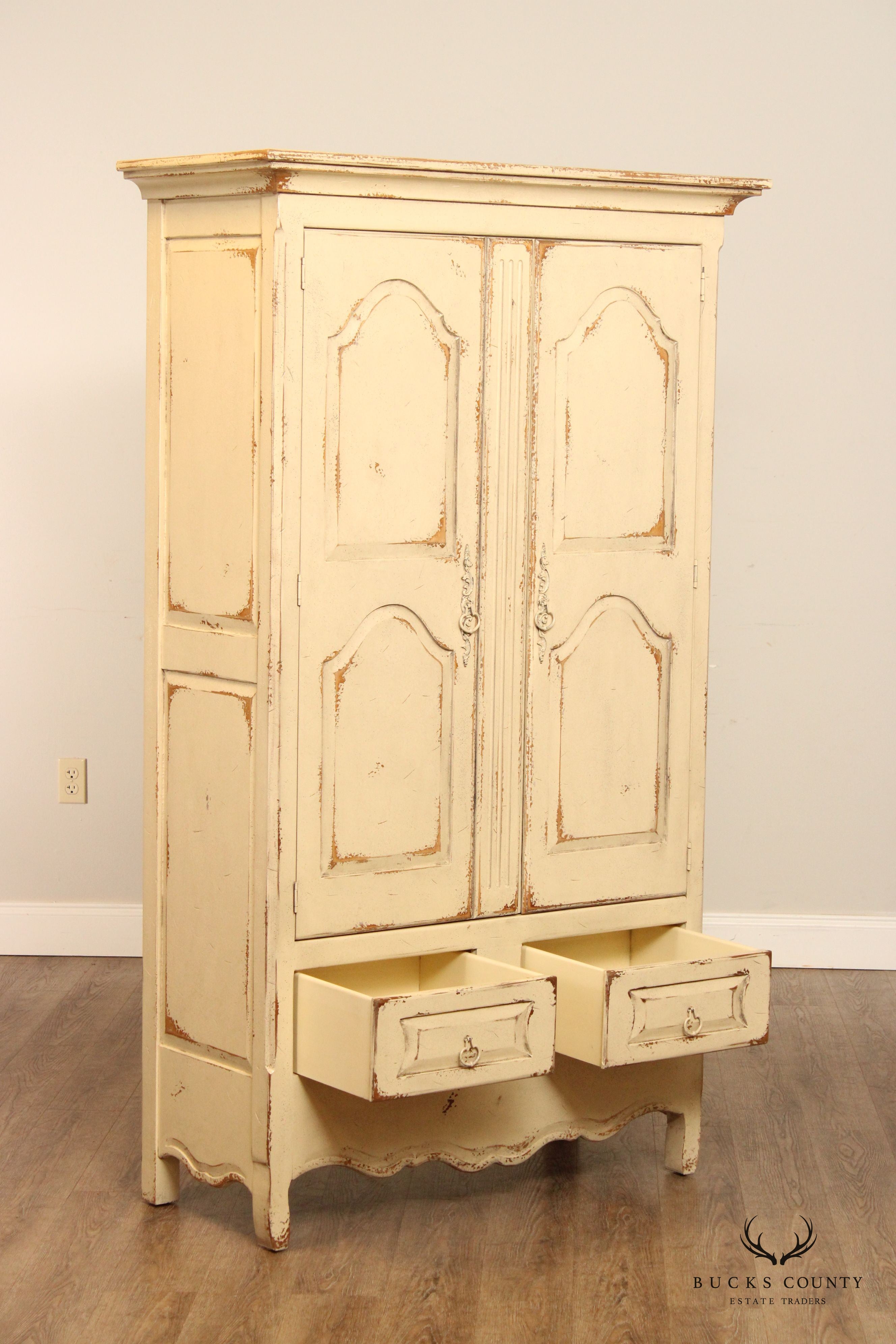 Habersham French Provincial Style Distress Painted Armoire