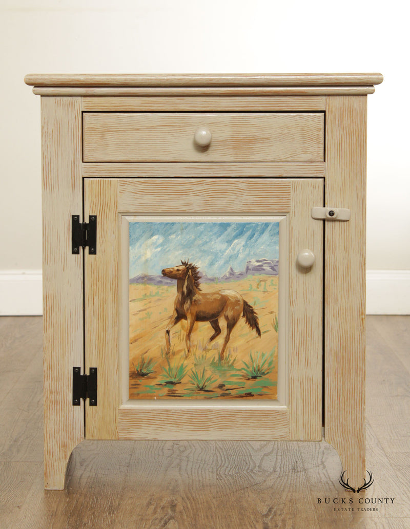 Hand Painted Western Cowboy Pine Single Drawer Nightstand