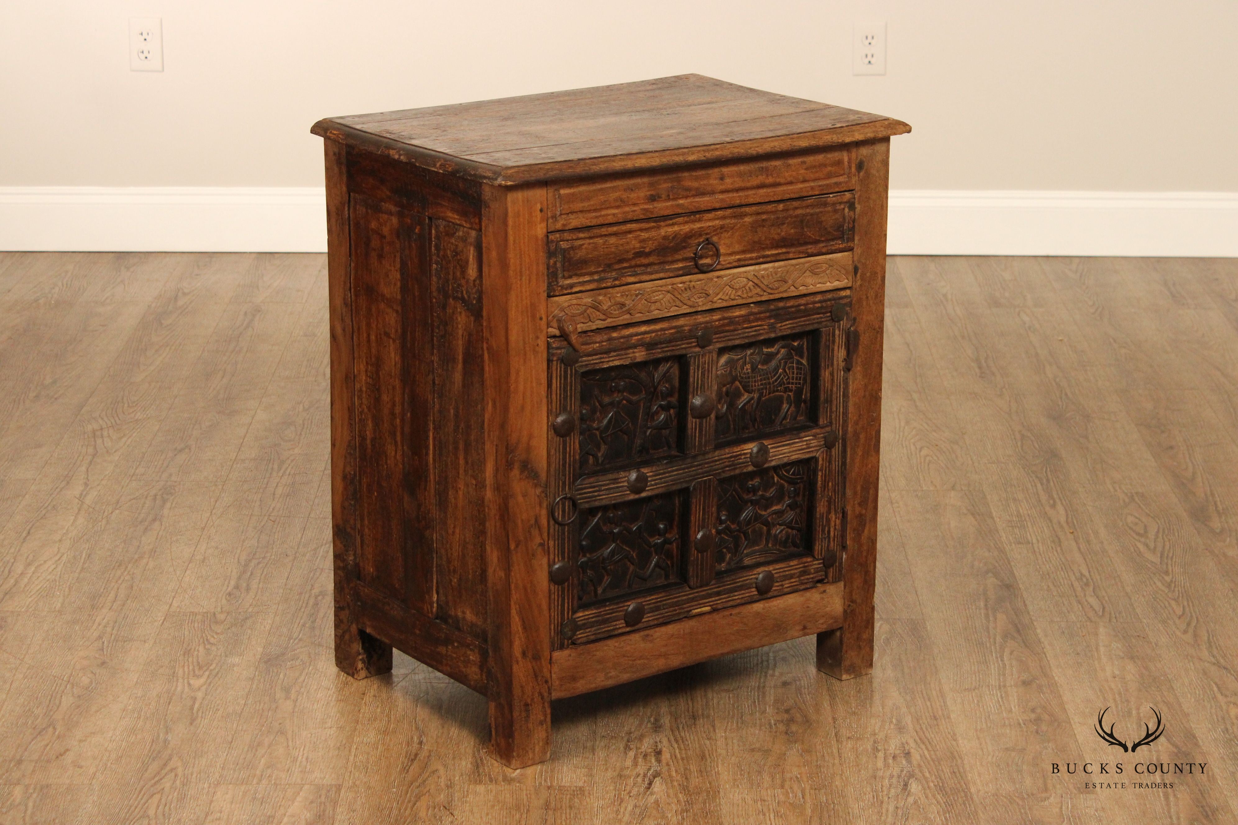 Anglo Indian Carved Panel Nightstand Cabinet