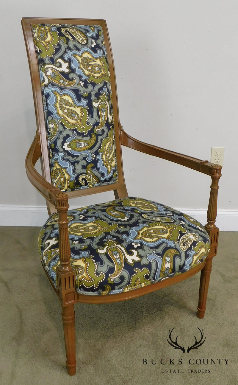 Louis XVI Style Mid Century Custom Pair High Back Armchairs