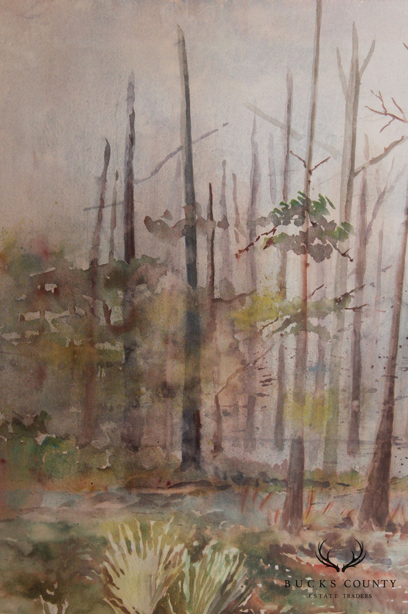 Vintage American Winter Swamp Watercolor Painting