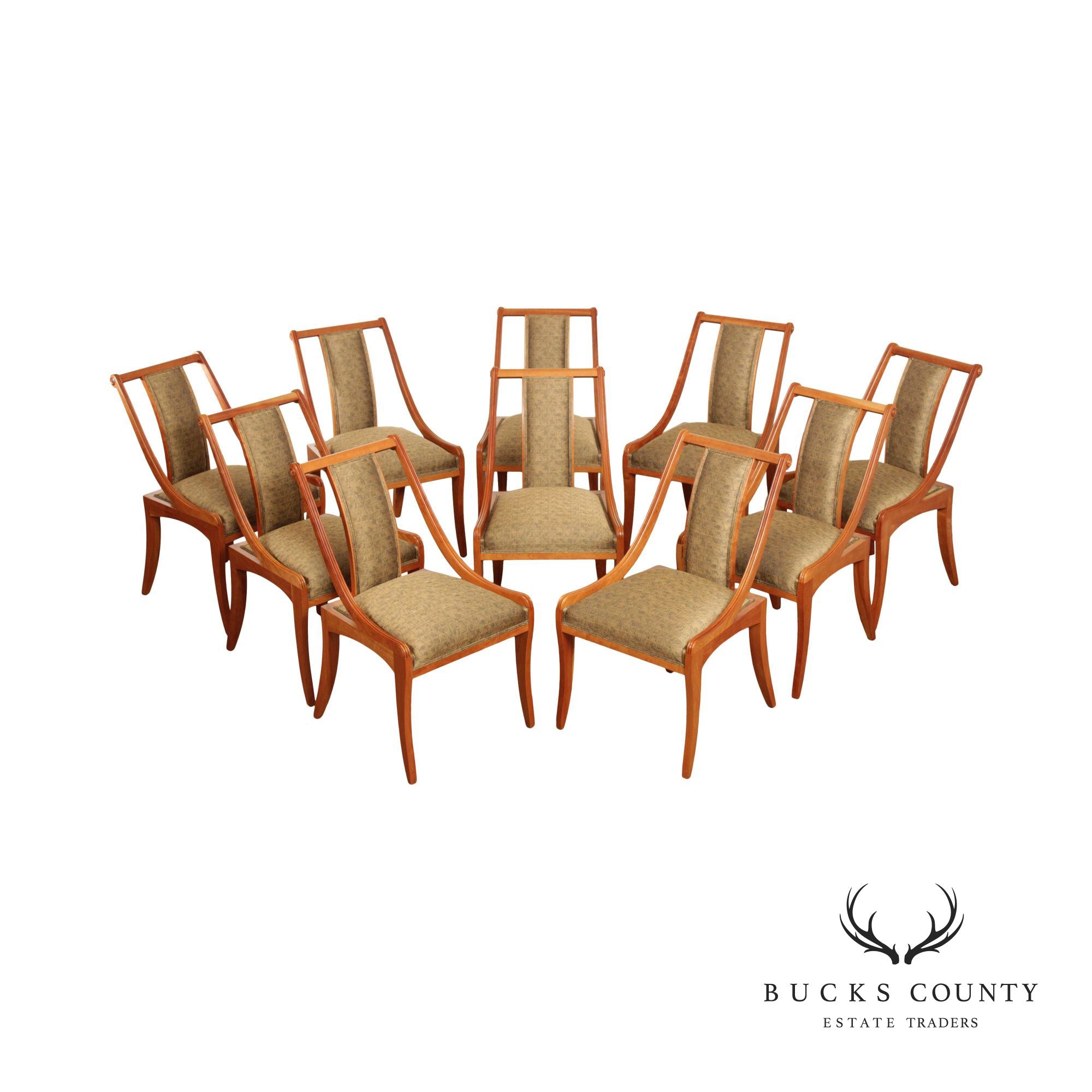 Custom Quality Set Of Ten Klismos Style Cherry Dining Chairs