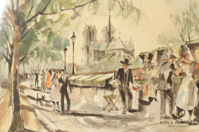 Franz Herbelot Paris Notre Dame Street Scene Lithograph
