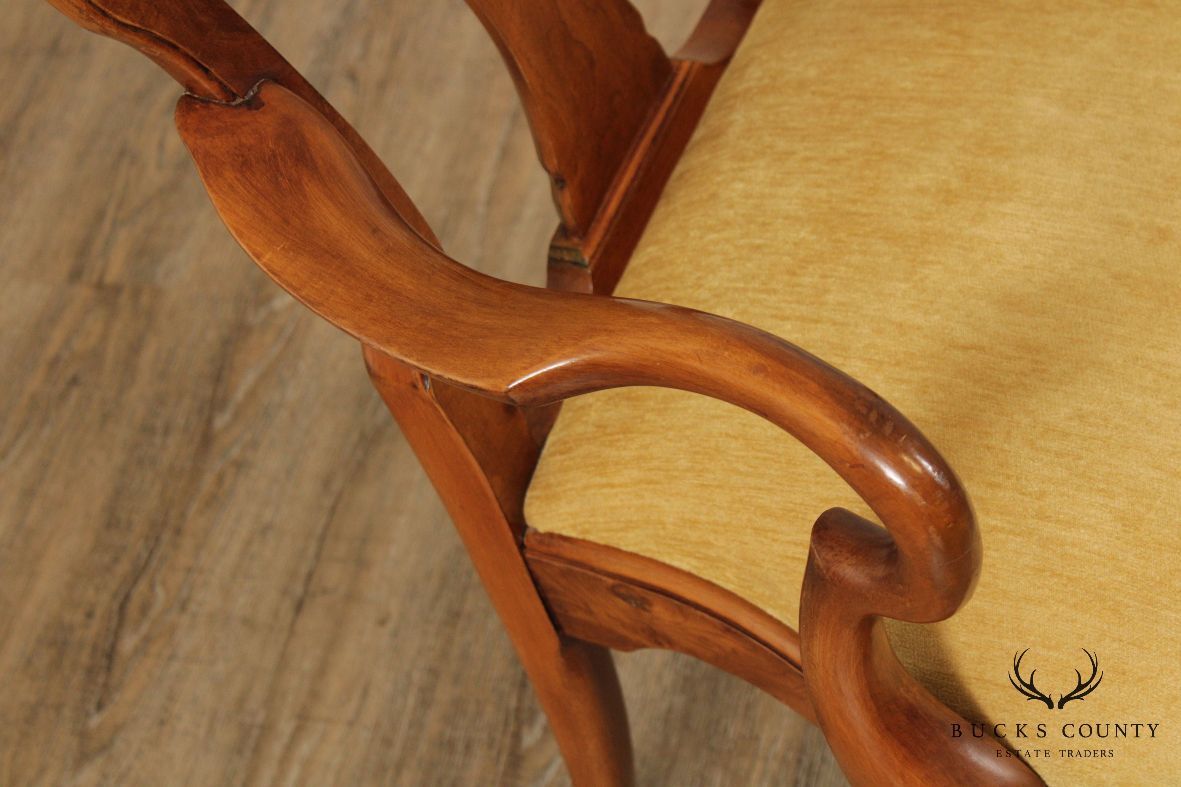 Queen Anne Style Custom Walnut Shepherd's Crook Armchair