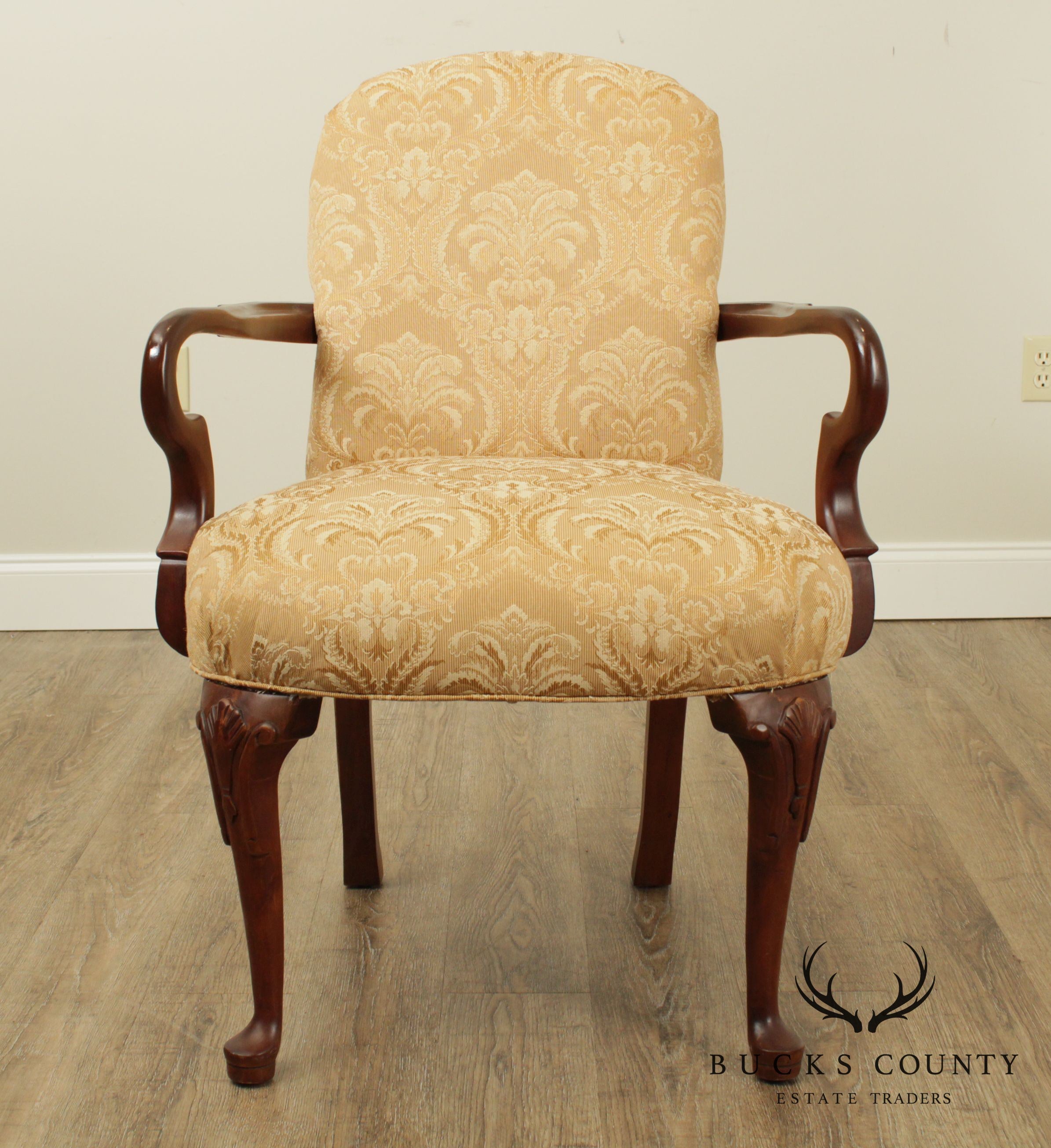 Fairfield Custom Upholstered Cherry Queen Anne Armchair