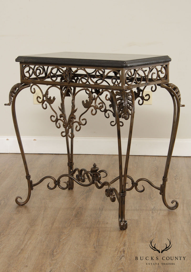 Vintage Wrought Iron & Stone Top Console Table