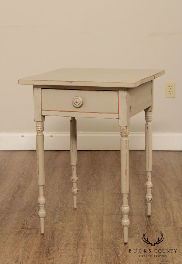Antique Country Sheraton One Drawer Side Table, Custom Grey Finish