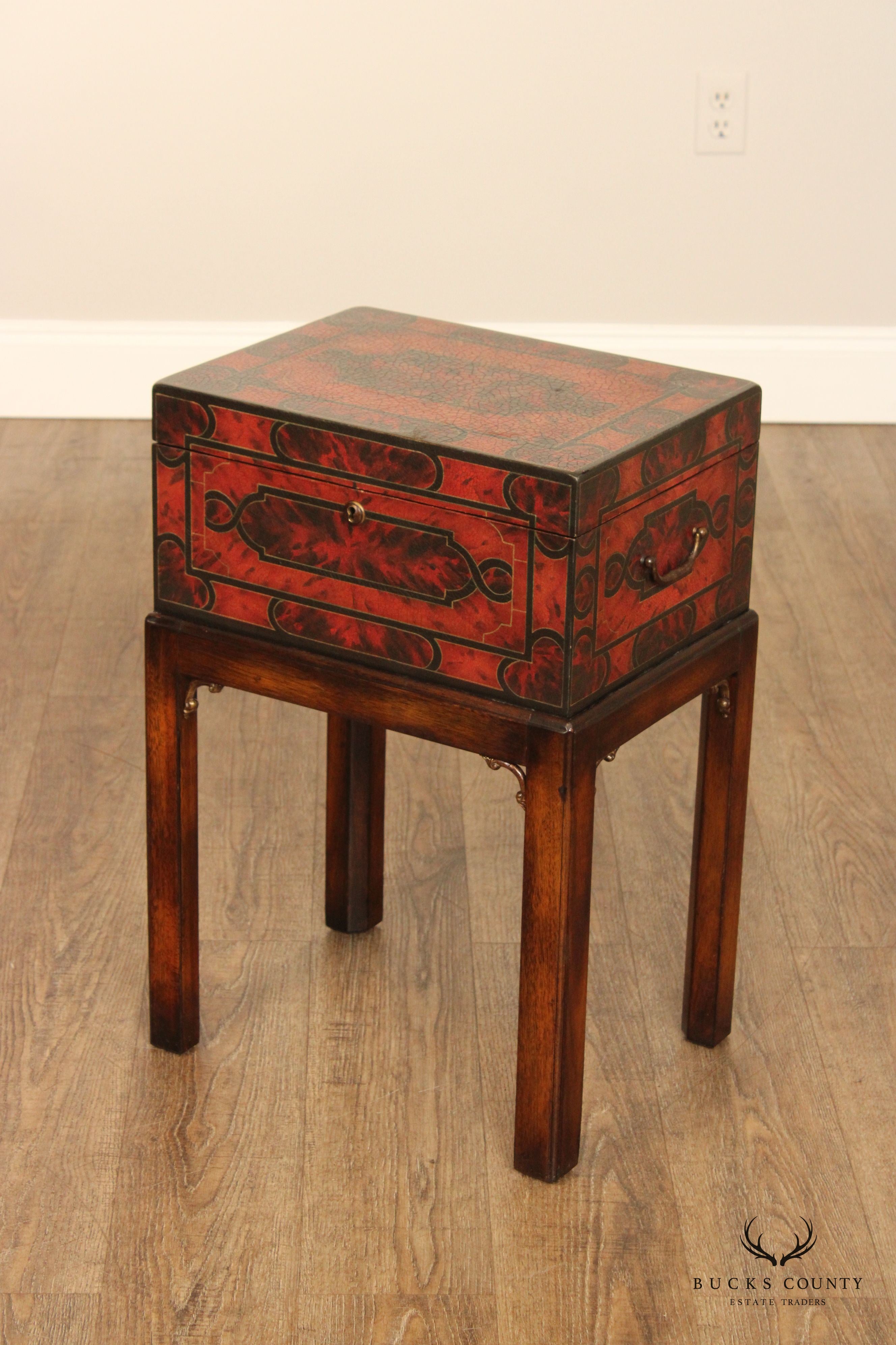 Maitland Smith Georgian Style Lacquered Chest on Stand