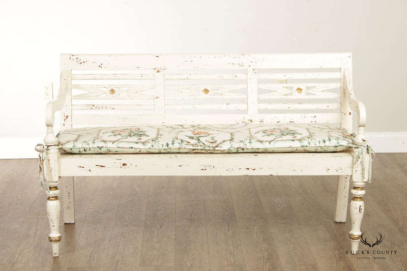 Dutch Colonial Style Distress Painted Wood Bench
