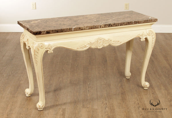 French Provincial Style Painted Console Table with Marble Top